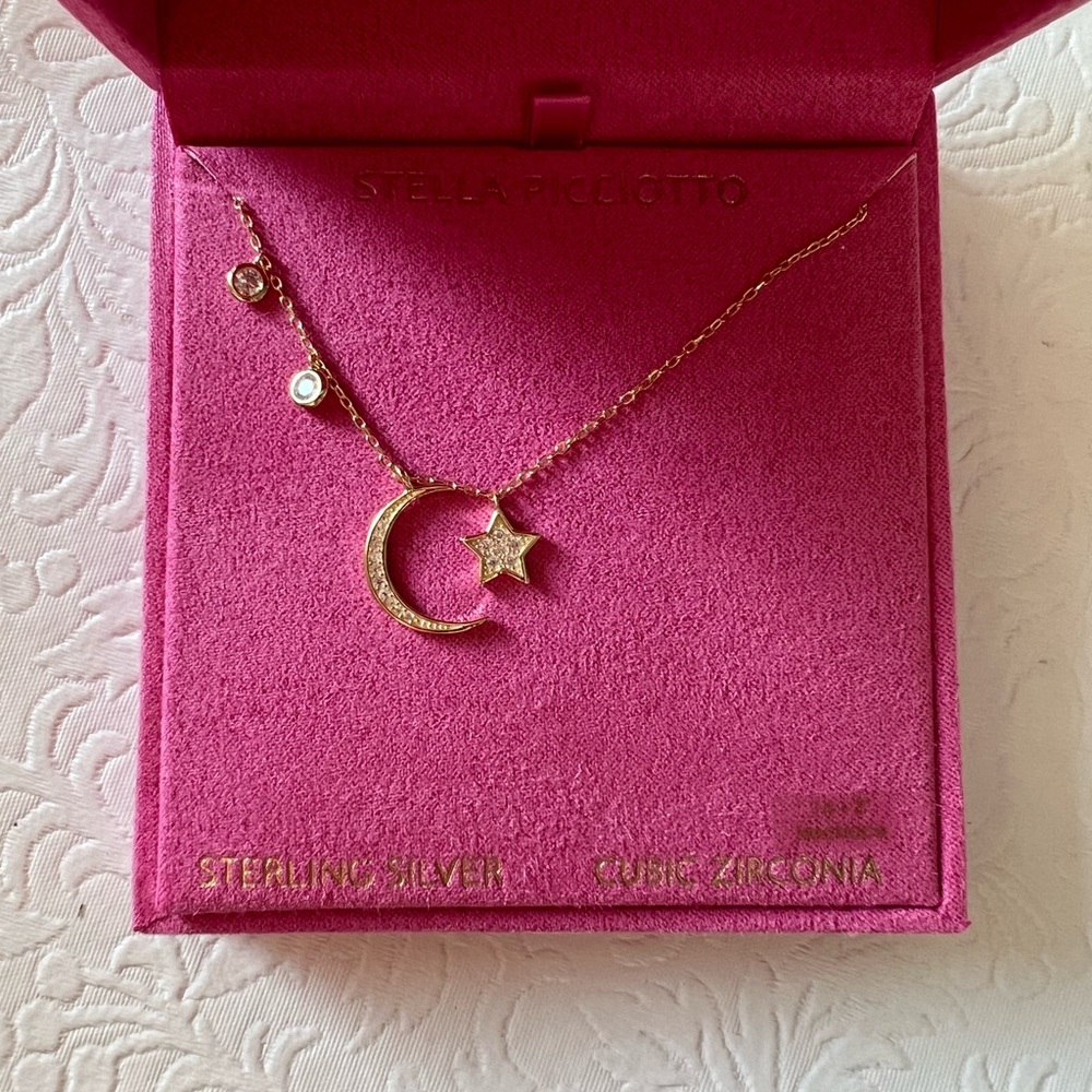 Stella Picciotto Crescent Moon & Stars Necklace